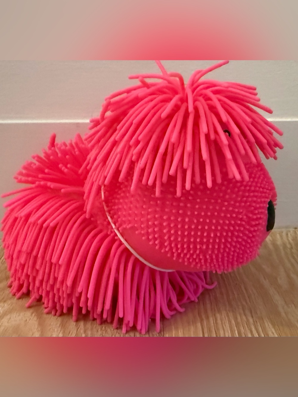 Pink Sensory/Squeeze Dog Toy w/Textured Bristle Body PUFFEROO PETS TRENDING NWT